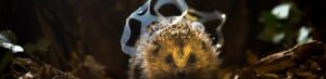 Image of hedgehog stuck in plastic drinks rubbish